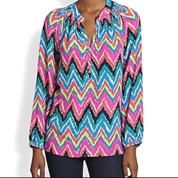 Lilly Pulitzer Tops - Lilly Pulitzer Hearts A Flutter Elsa 100% Silk Blouse Medium